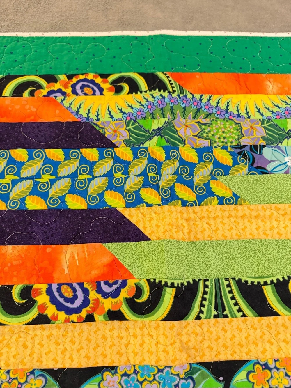 Handmade Bright Patchwork lap Quilt, wall hanging or bed accent. 29 x 37 inches.